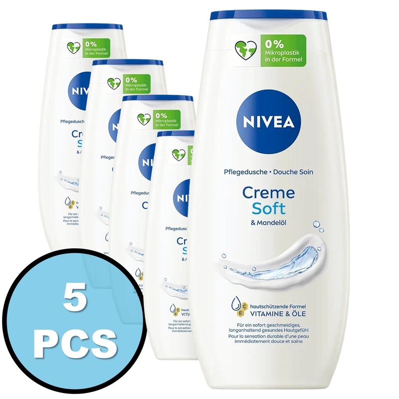 Nivea Duschmittel 5er Set Pflegedusche 3 in 1 Creme Soft Mandell 250ml