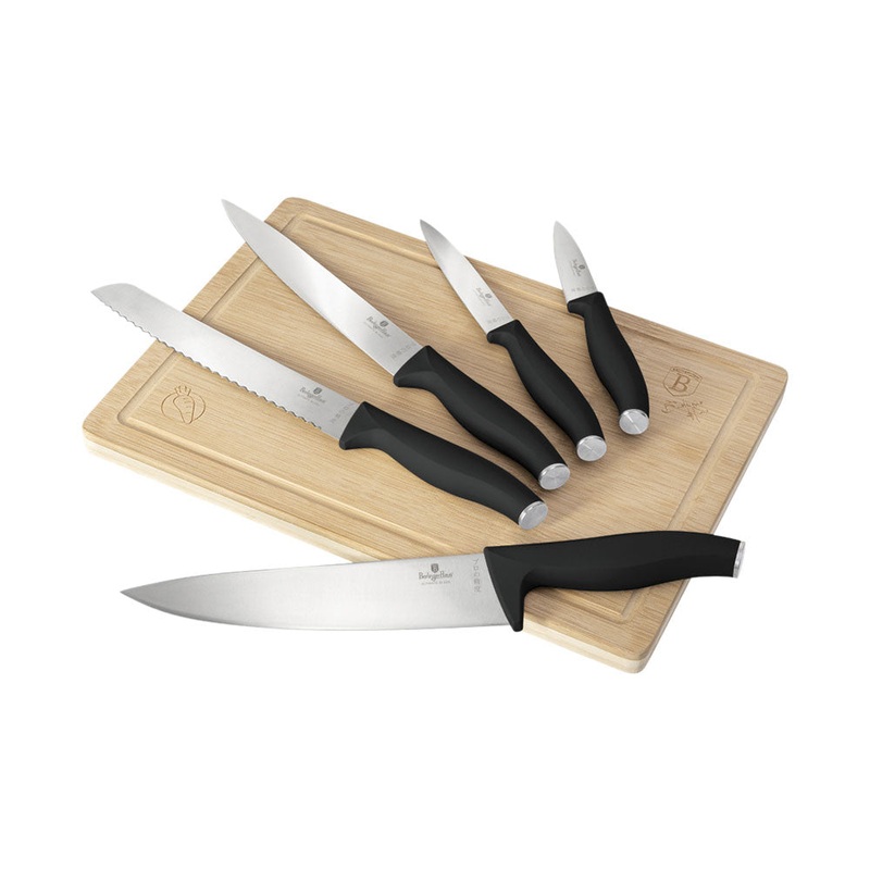 Berlinger Haus Kchenbedarf Haus 6-teiliges Messerset mit Bambus Schneidebrett Matte Black Collection