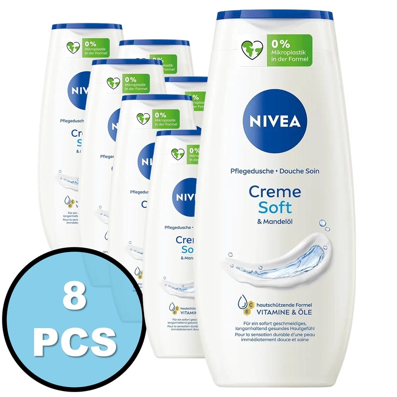 Nivea Duschmittel 8er Set Pflegedusche 3 in 1 Creme Soft Mandell 250ml