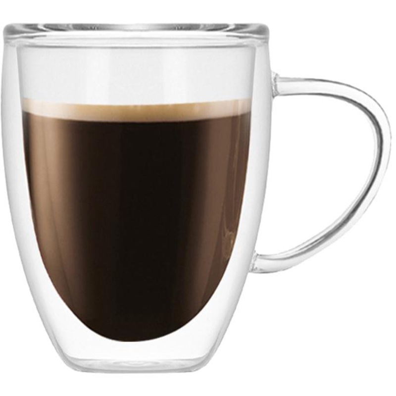 Glass double wall cup with handle 350ml
