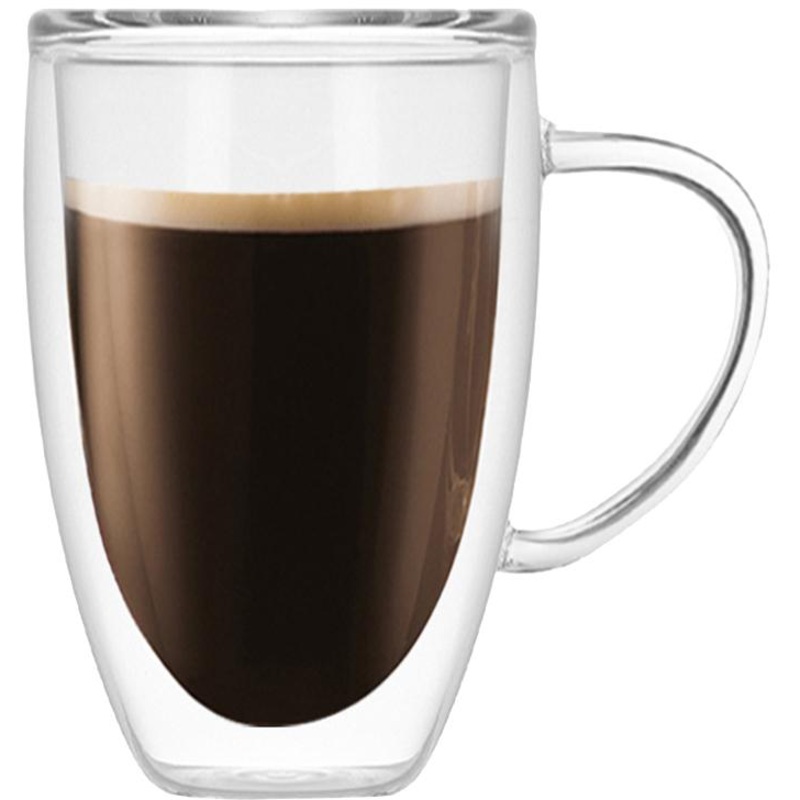 Glass double wall cup with handle 450ml