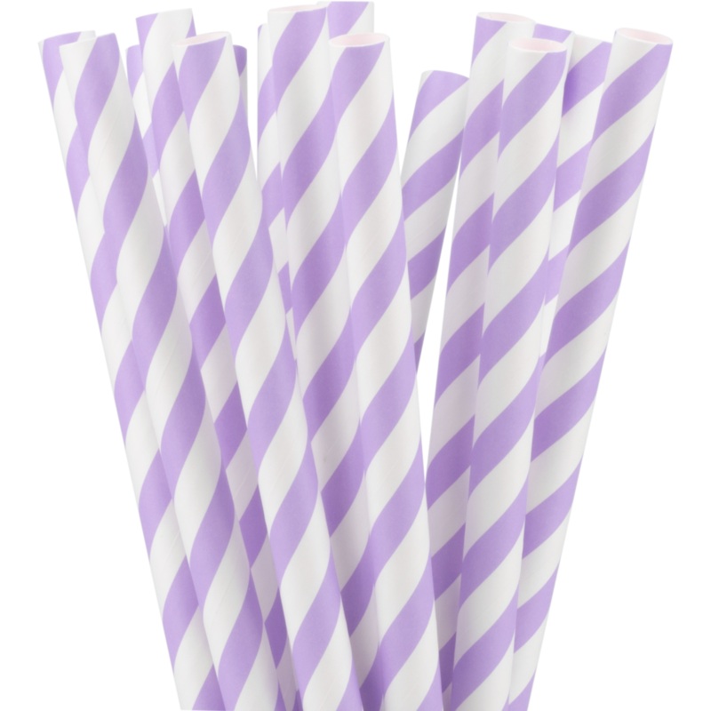 Packet of 50 Striped straws "Bubble Tea Purple" 1.2x26cm