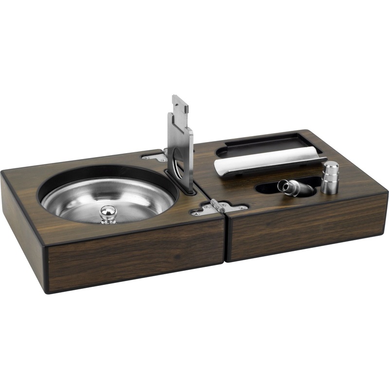 Foldable cigar ashtray with cutter "Wood" 12x12x7cm
