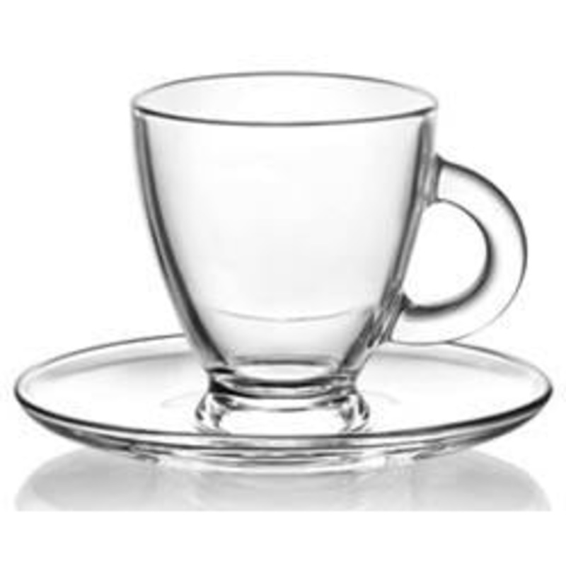 Set of 6 glass coffee cups with saucers 155ml