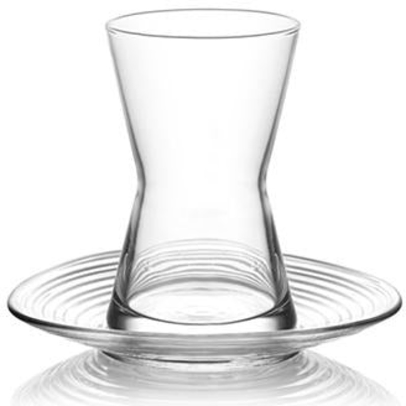 Set of 6 glass Turkish tea cups with saucers 155ml