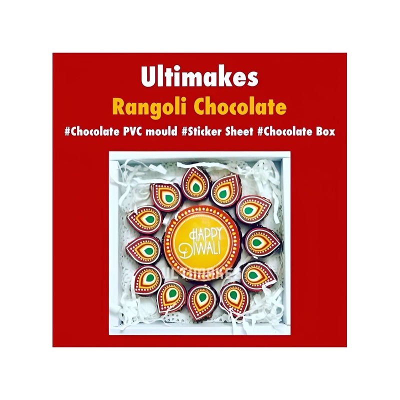 Ultimakes Rangoli Chocolate Combo Set - Chocolate PVC Mould, Sticker Sheet, Chocolate Box