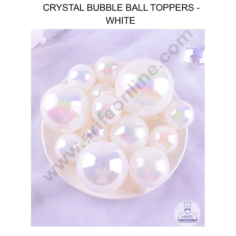 CAKE DECOR White Crystal Bubble Balls Topper For Cake and Cupcake Decoration - White ( 12 pcs Pack )