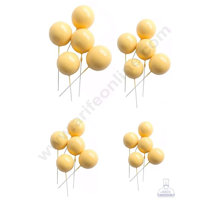 Cake Decor Yellow Faux Balls Topper For Cake and Cupcake Decoration - (20pcs Pack)