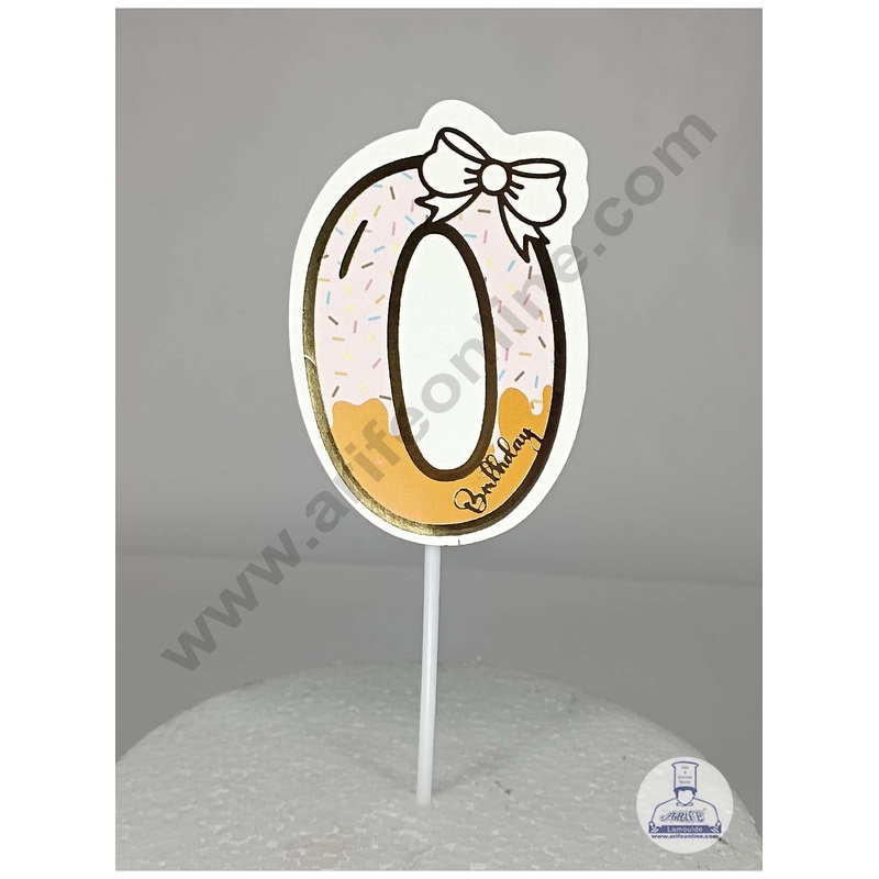 CAKE DECOR Zero Birthday Pink Donut Theme with Bow Paper Topper For Cake And Cupcake ( SBMT-PT-00P )