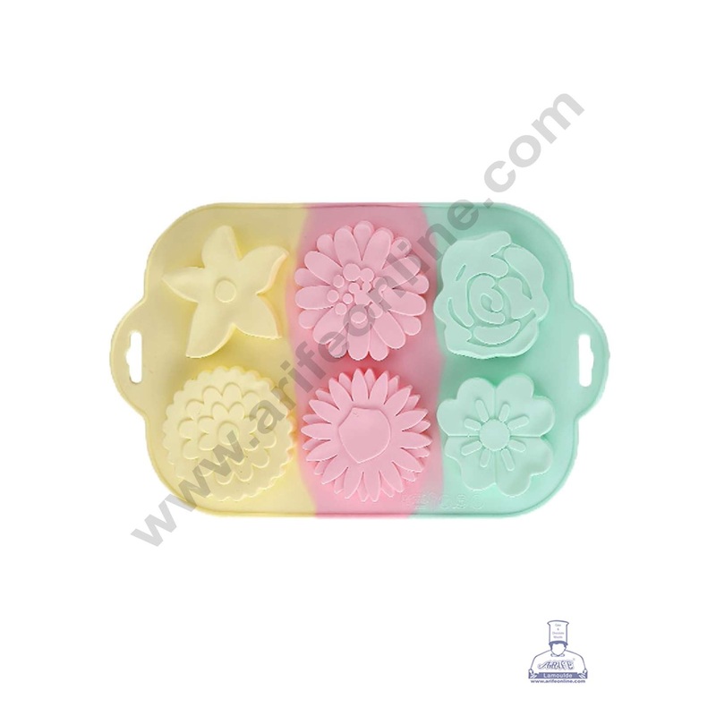 CAKE DECOR6 Cavity Mix Flower Shape Rainbow Silicone Mould Silicon Muffin Mold SB-ZU216