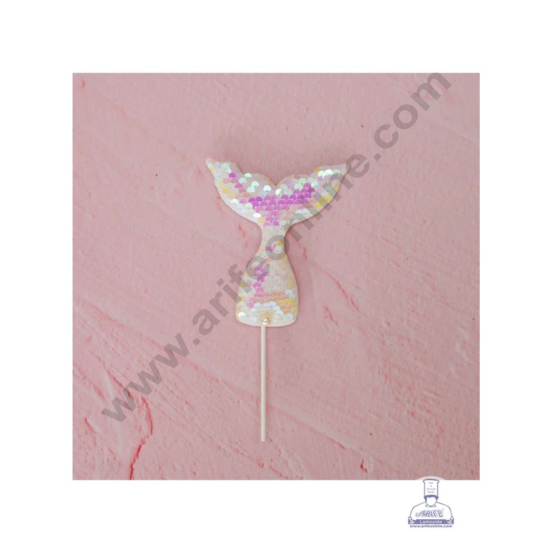 CAKE DECOR White-Pink Sequin Mermaid Tail Cake Topper Cake Decoration (SB-SMT-WP)