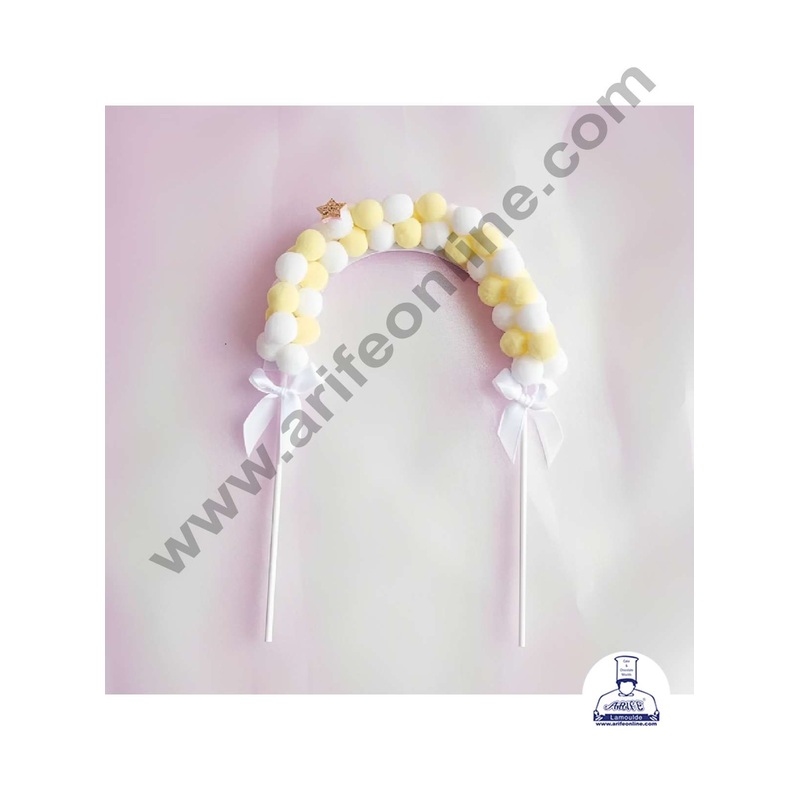 CAKE DECOR Yellow White Soft Balls Cloud Arch Cake Topper Cake Decoration (SB-Arch-YW)