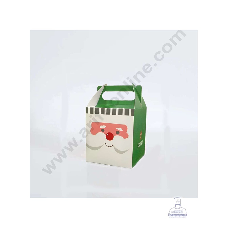 CAKE DECOR Simple Santa Claus Theme Print Box with Handle Gift Box | Candy Box | Cookies Box | Sweet Treats Box - Green (10 Pcs Pack)