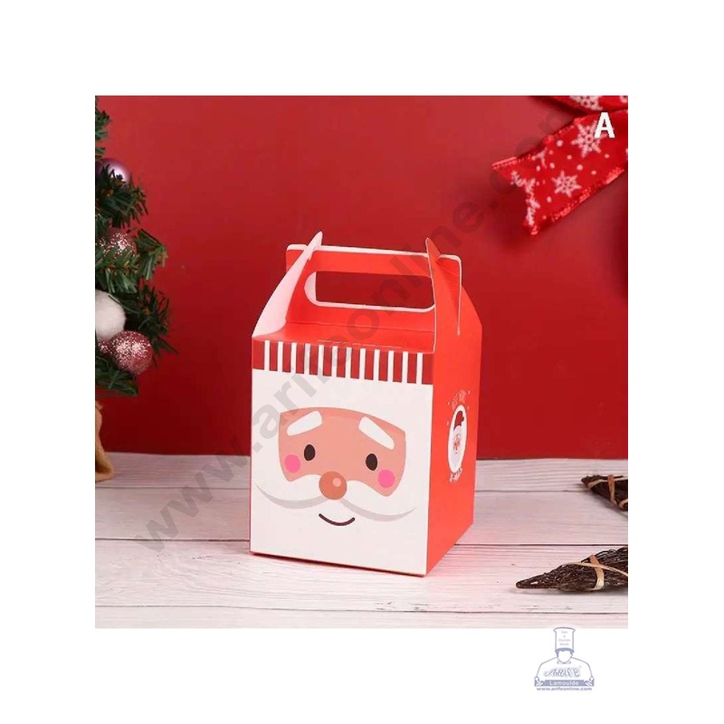 CAKE DECOR Simple Santa Claus Theme Print Box with Handle Gift Box | Candy Box | Cookies Box | Sweet Treats Box - Red (10 Pcs Pack)