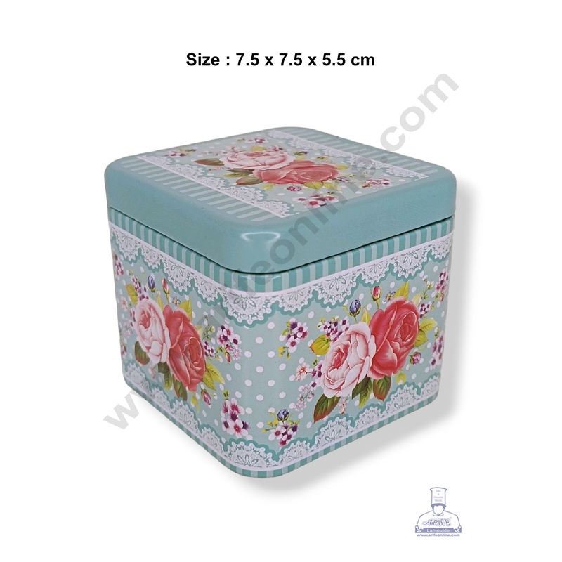 CAKE DECOR Small Floral Chocolate Tin Box | Dream Cake Box Tin - Light Blue