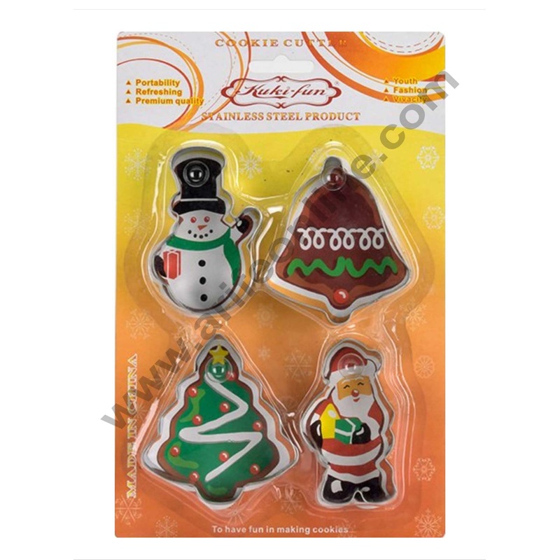 Cake Decor Stainless Steel 4pc  Snowman Christmas Tree Jingle Bell Santa Clause Cookie Cutter Fondant Biscuit Cake Fruit Cutter