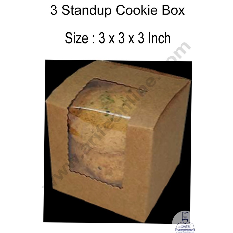 Cake Decor Standup Cookie Boxes with Clear Window, Cookie Carrier , Brown 3 x 3 x 3 Inch, 10 Pc Pack