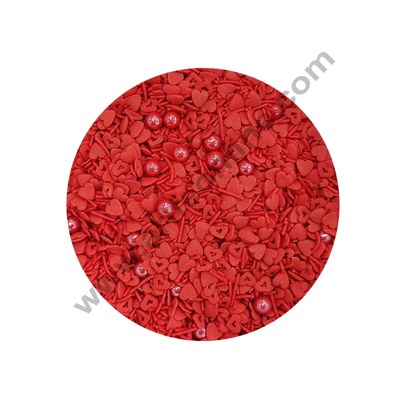 Cake Decor Sugar Candy - Fancy Sprinkles Red Vermicelli Red Ball and Heart Confetti Valentine
