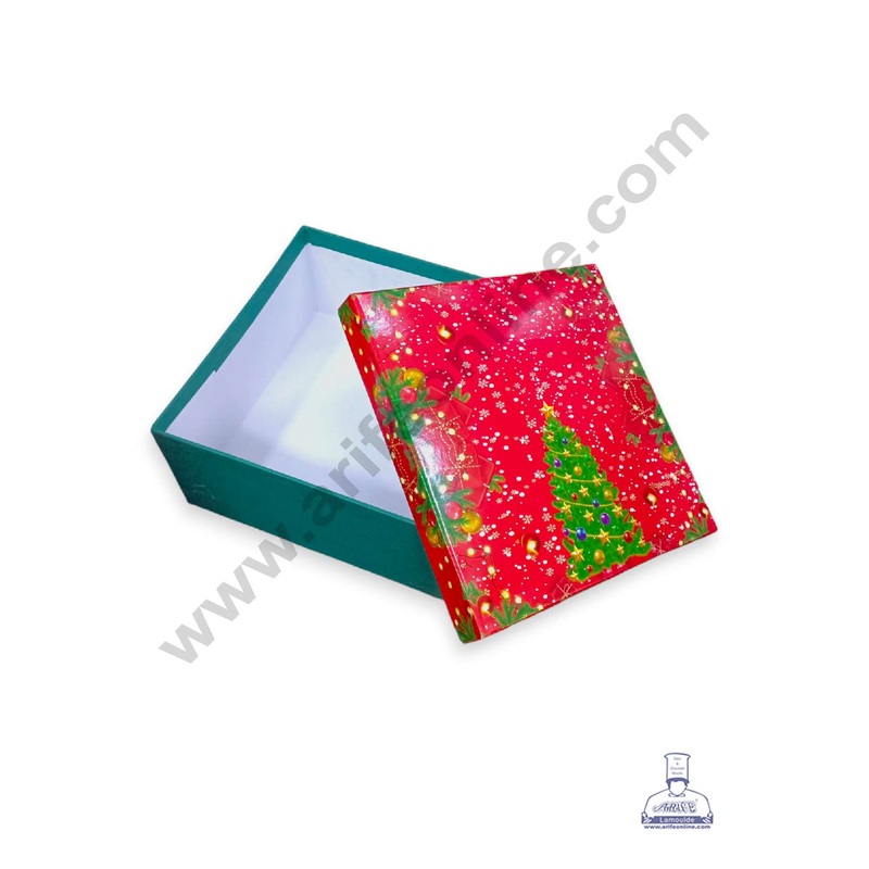 CAKE DECOR Top Bottom Christmas Design Hard Gift Box | Hamper Box | Present Box (8 in x 3.7 in)