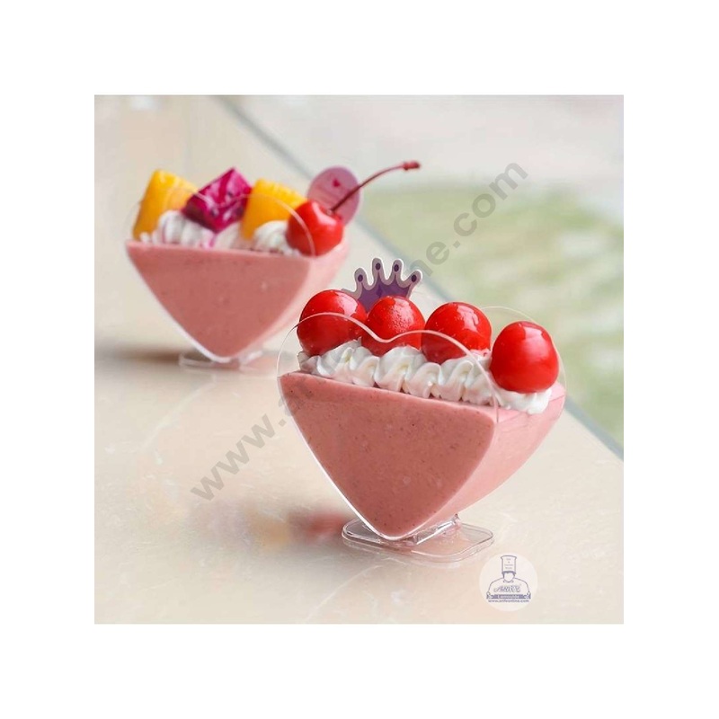 CAKE DECOR Transparent Heart Shape Mousse Cups | Dessert Cups | Pudding Cups | Mini Parfait Cups (Pack of 10)