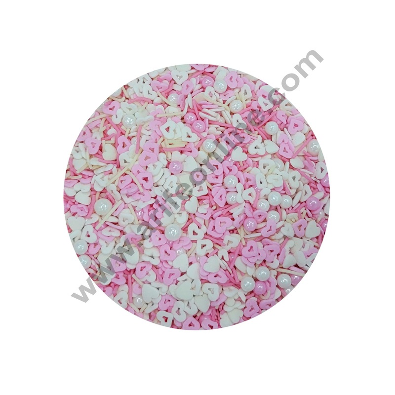 Cake Decor Sugar Candy - Fancy Sprinkles White Pink Vermicelli Ball and Heart Confetti Valentine