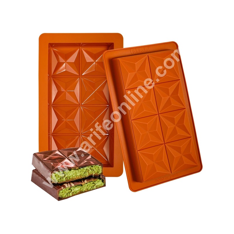 CAKE DECOR 1 Cavity Diamond Shape Kunafa Chocolate Bar Silicone Mould | Geometric Design Chocolate Bar Mould (Design-02)