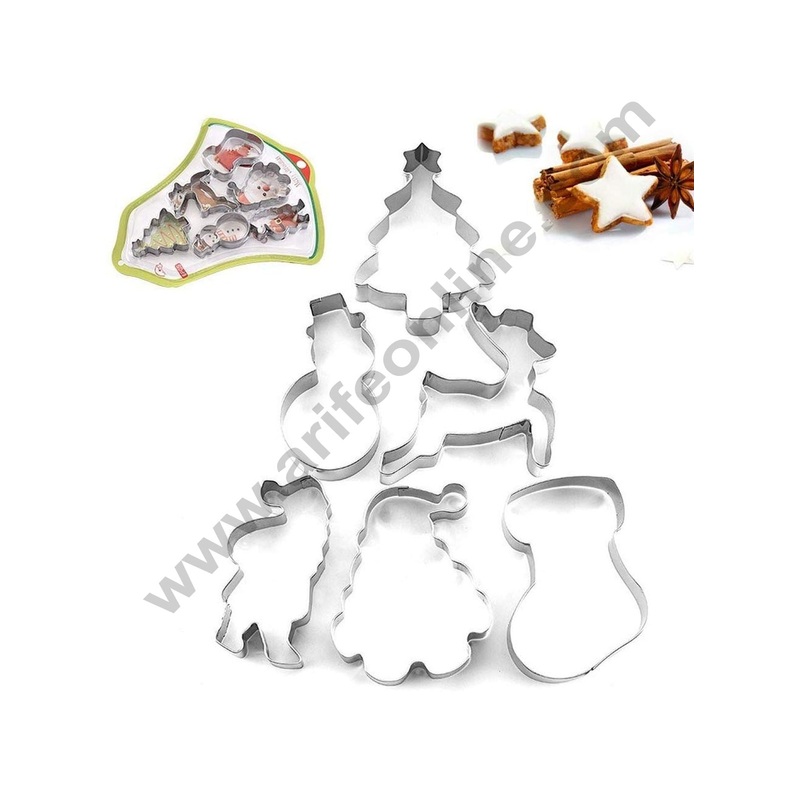 Cake Decor Stainless Steel 6 pcs Bell Shaped Snowman Christmas Tree Jingle Bell Santa Cookie Cutter Fondant Biscuit Cake Fruit Cutter