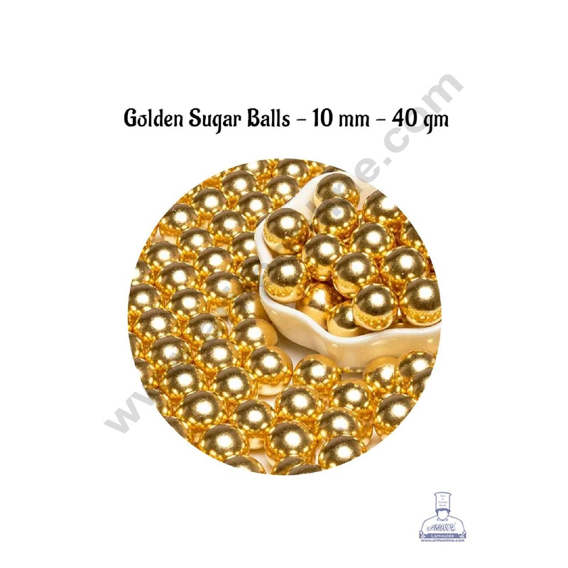 CAKE DECOR Sugar Candy - Golden Sugar Balls - 10 mm - 40 gm