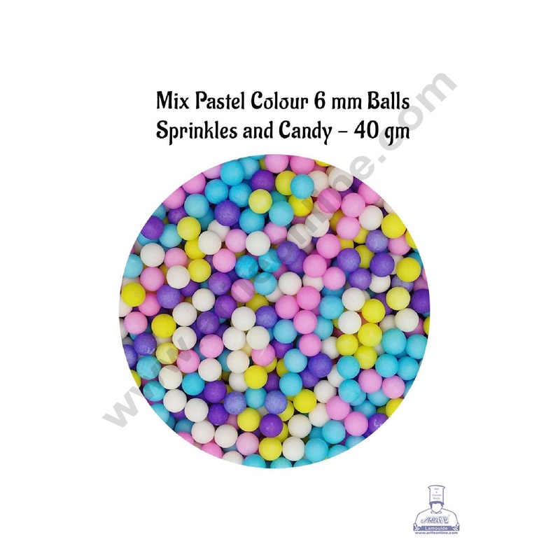 CAKE DECOR Sugar Candy - Mix Pastel Colour 6 mm Balls Sprinkles and Candy - 40 gm
