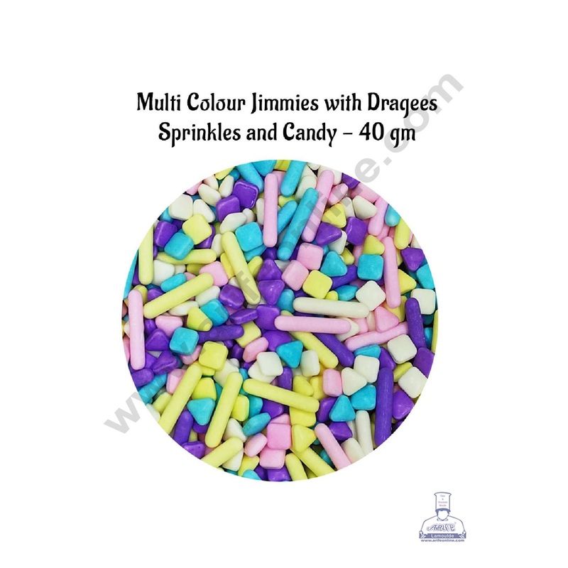 CAKE DECOR Sugar Candy - Multi Colour Jimmies with Dragees Sprinkles and Candy - 40 gm