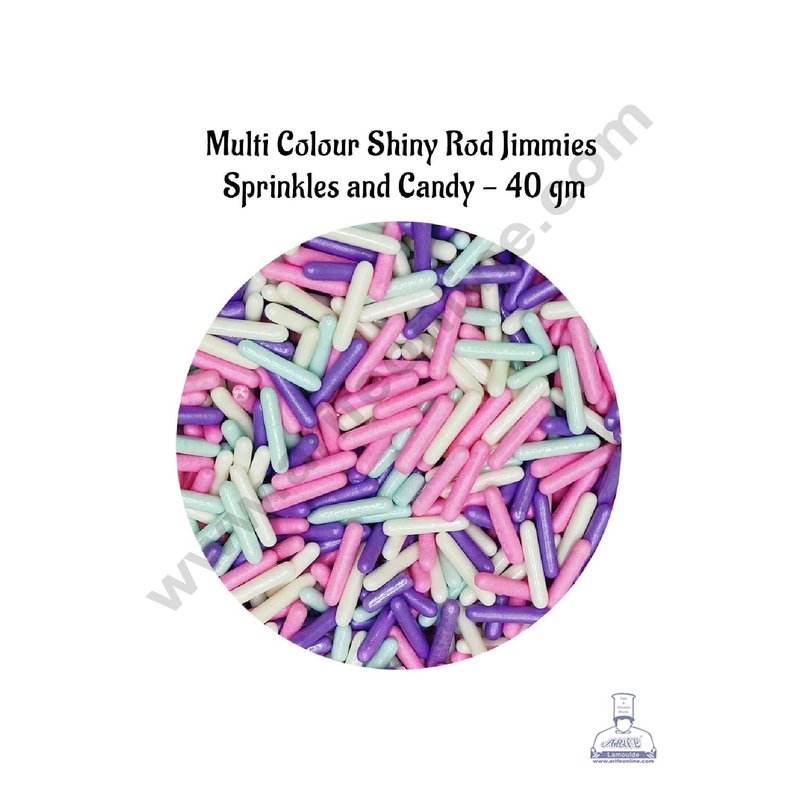 CAKE DECOR Sugar Candy - Multi Colour Shiny Rod Jimmies Sprinkles and Candy - 40 gm