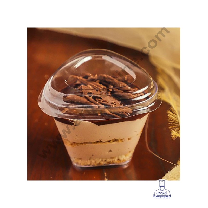 CAKE DECOR Triangle Curved Corner Transparent Acrylic Mousse Cup With Lid | Pudding Cup | Parfait Cup (10 Pcs Pack)