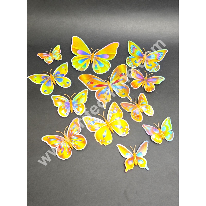 Holographic Golden 3D Magnetic Butterfly Cake Toppers | Hamper Decor  Set of 12 (Design 1) -CAKE DECOR