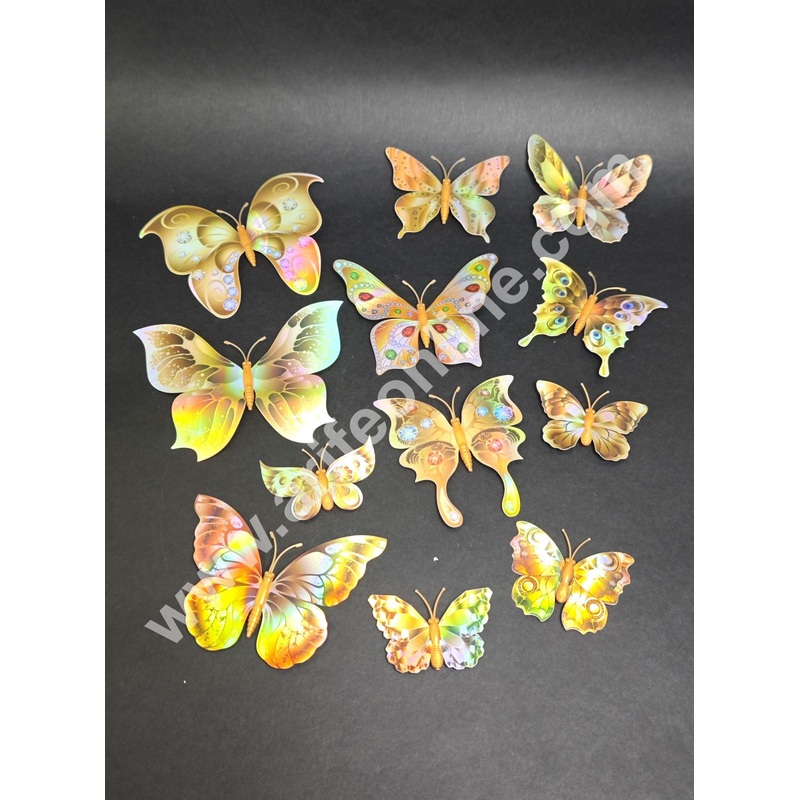 Holographic Golden 3D Magnetic Butterfly Cake Toppers  | Hamper Decor  Set of 12 (Design 3) - CAKE DECOR