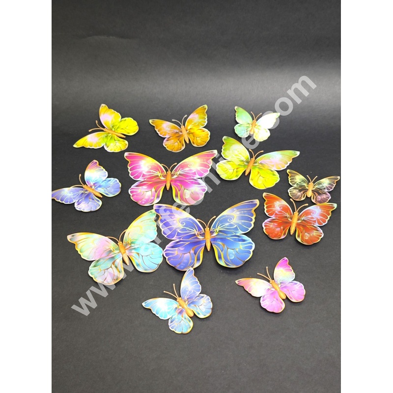 Holographic Multicolor 3D Magnetic Butterfly Cake Toppers | Hamper Decor  Set of 12 (Design 5 ) - CAKE DECOR