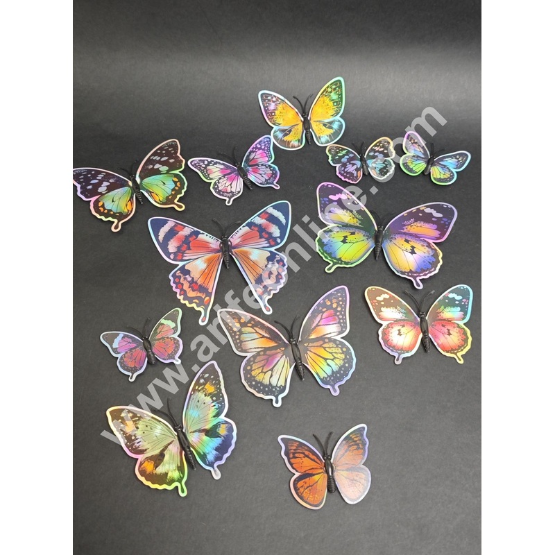 Holographic Multicolor 3D Magnetic Butterfly Cake Toppers  | Hamper Decor  Set of 12 (Design 6 ) - CAKE DECOR
