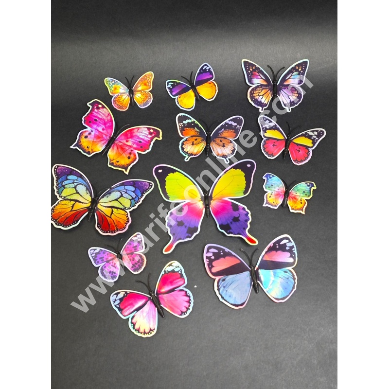 Holographic Multicolor 3D Magnetic Butterfly Cake Toppers |  Hamper Decor  Set of 12 (Design 8 ) - CAKE DECOR