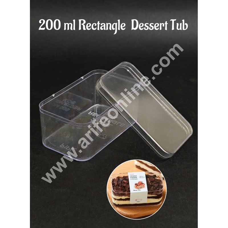 200ml Transparent Acrylic Dessert Rectangle Tub With Lid (Pack of 1) - CAKE DECOR