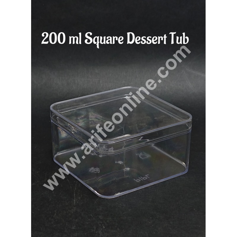 200ml Transparent Acrylic Dessert Square Tub With Lid (Pack of 1) - CAKE DECOR