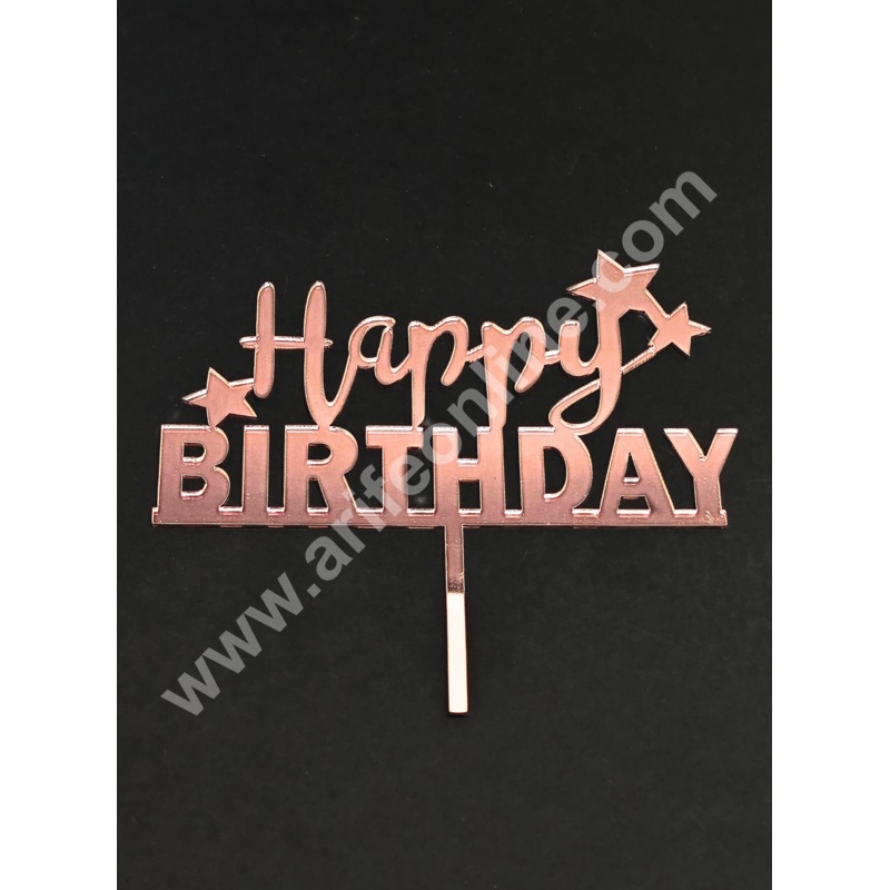 5 inch Rose Gold Acrylic Happy Birthday With 3 Star Design Cut-Out Cake Topper Cake Decoration Dessert Decoration - CAKE DECOR