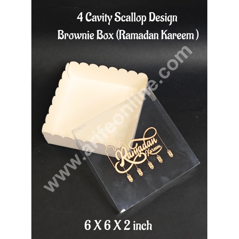 CAKE DECOR  Ramadan Kareem 4 Cavity White Brownie Box with Scallop Design With Lid  | Premium Dessert & Sweet Box  (Pack of 5)