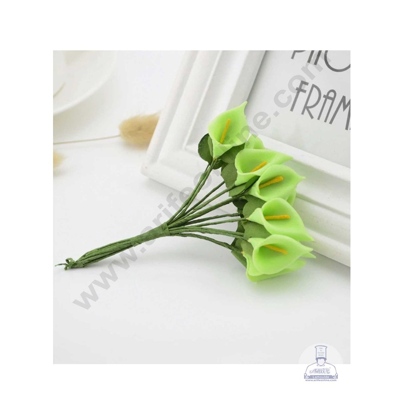 CAKE DECOR Small Lilly Foam Bunch Artificial Flower For Cake Decoration  Green ( 1 Bunch )
