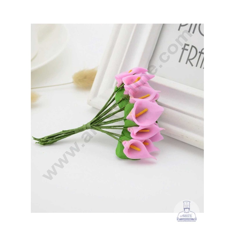 CAKE DECOR Small Lilly Foam Bunch Artificial Flower For Cake Decoration  Light Pink ( 1 Bunch )