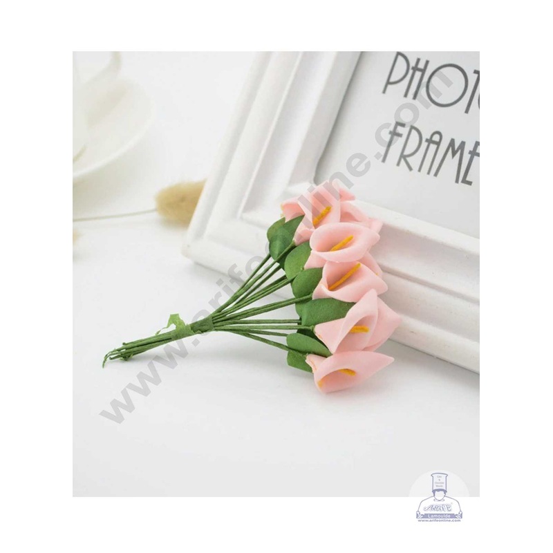 CAKE DECOR Small Lilly Foam Bunch Artificial Flower For Cake Decoration  Peach ( 1 Bunch )