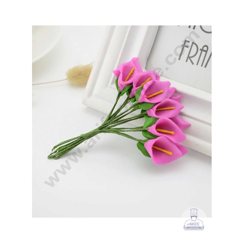 CAKE DECOR Small Lilly Foam Bunch Artificial Flower For Cake Decoration  Pink ( 1 Bunch )