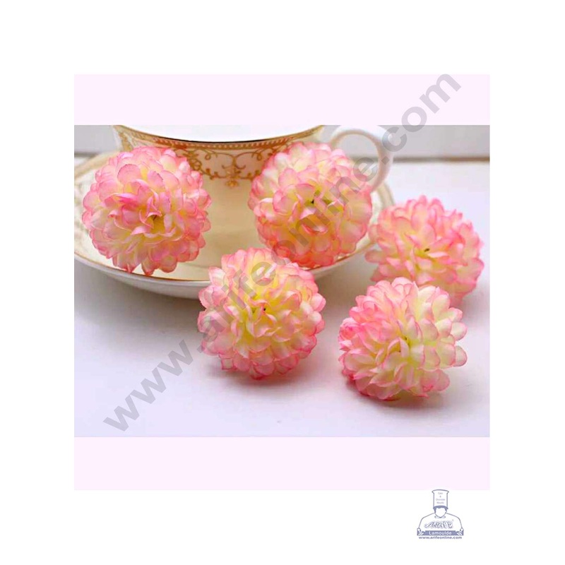 CAKE DECOR Small Marigold Artificial Flower For Cake Decoration  White & Pink( 10 pcs Pack )
