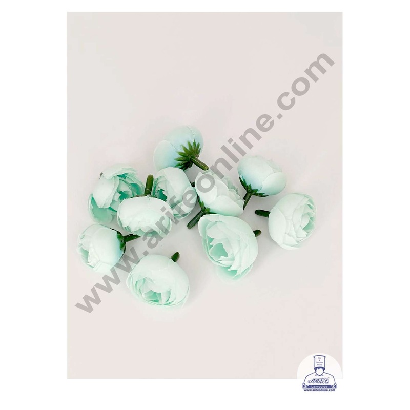 CAKE DECOR Small Peony Artificial Flower For Cake Decoration  Light Teal ( 10 pc pack )