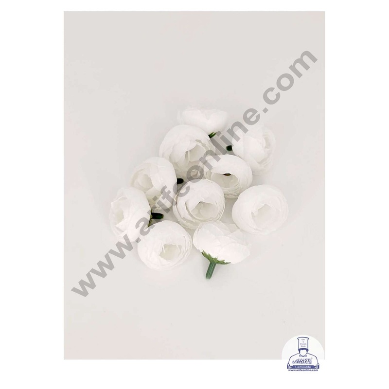 CAKE DECOR Small Peony Artificial Flower For Cake Decoration  White ( 10 pc pack )
