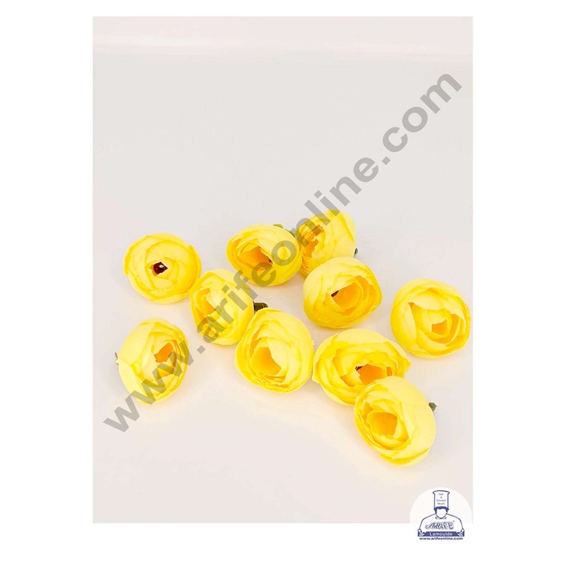 CAKE DECOR Small Peony Artificial Flower For Cake Decoration  Yellow ( 10 pc pack )