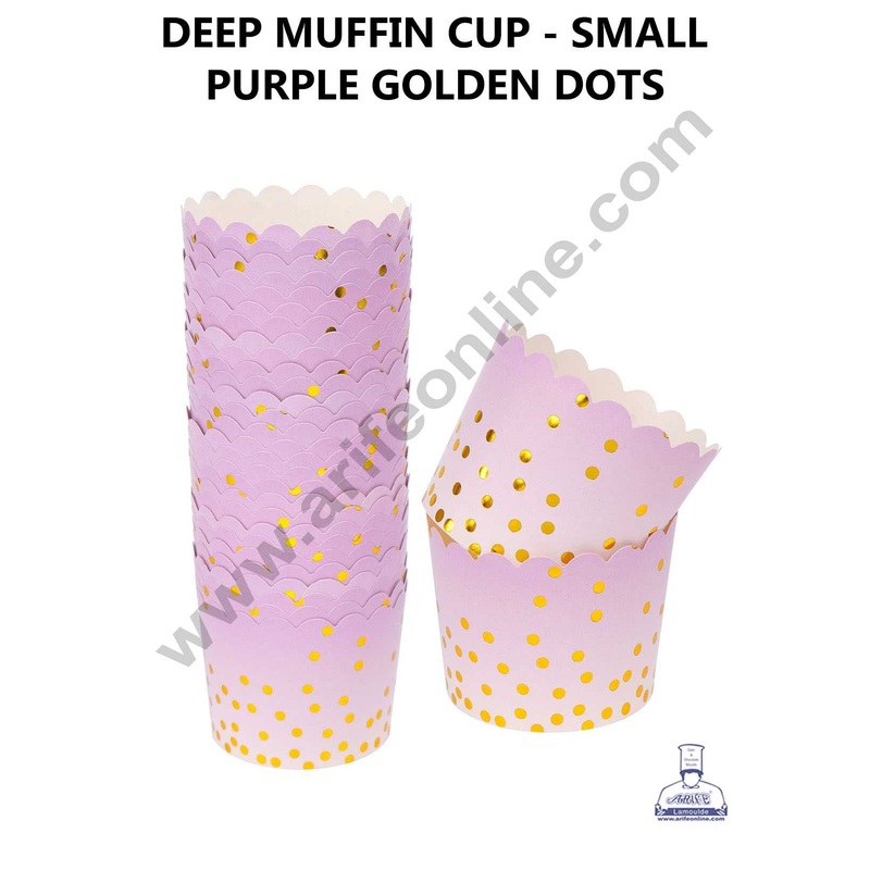 CAKE DECOR Small Purple White with Golden Dots Deep Muffin Cupcake Liners (50Pcs Pack)